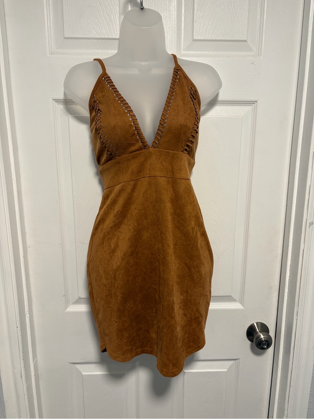 Hera Collection Rust Brown Plunge Mini Dress
